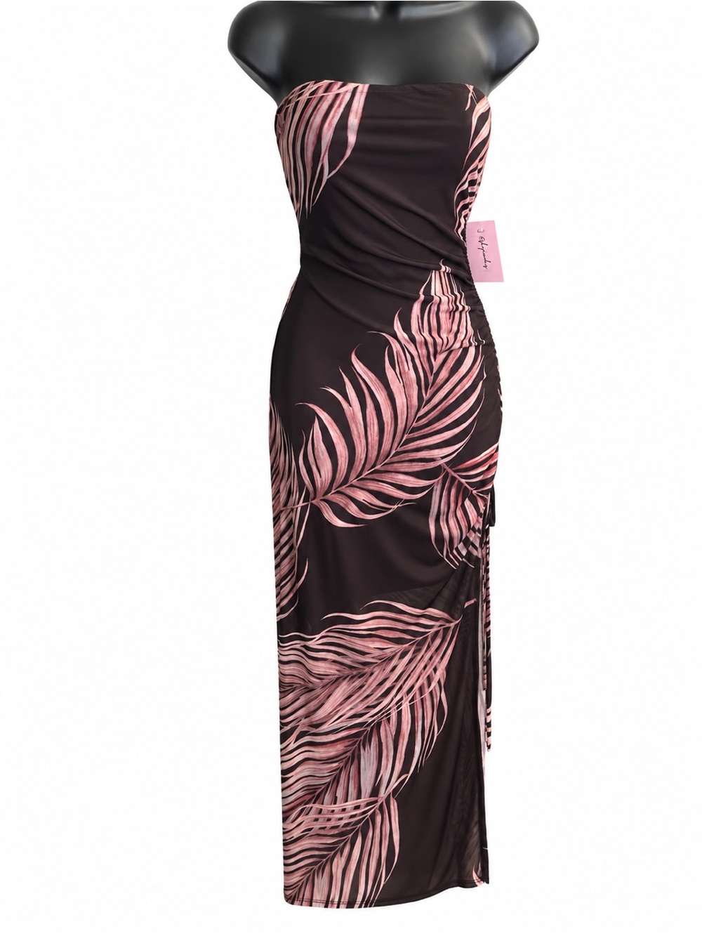 Candie's Black Strapless Maxi Dress with Pink Palm Print